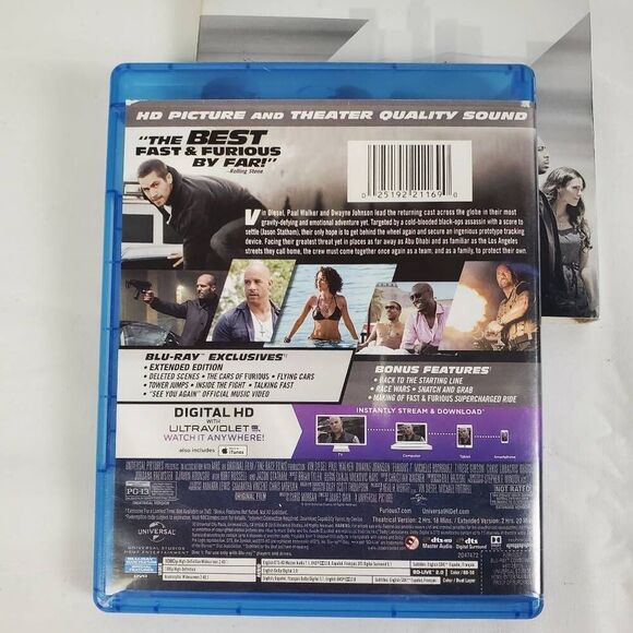 Furious 7 Blu-ray + DVD + Digital HD Extended Edition Action Movie - Picture 3 of 3